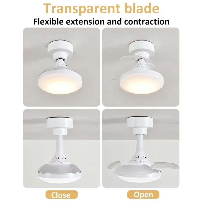 Ceiling Fan Light Retractable Blades Fans Crystal Lampshade APP and Remote Control Fans Light Modern and Simple Bedroom Lighting