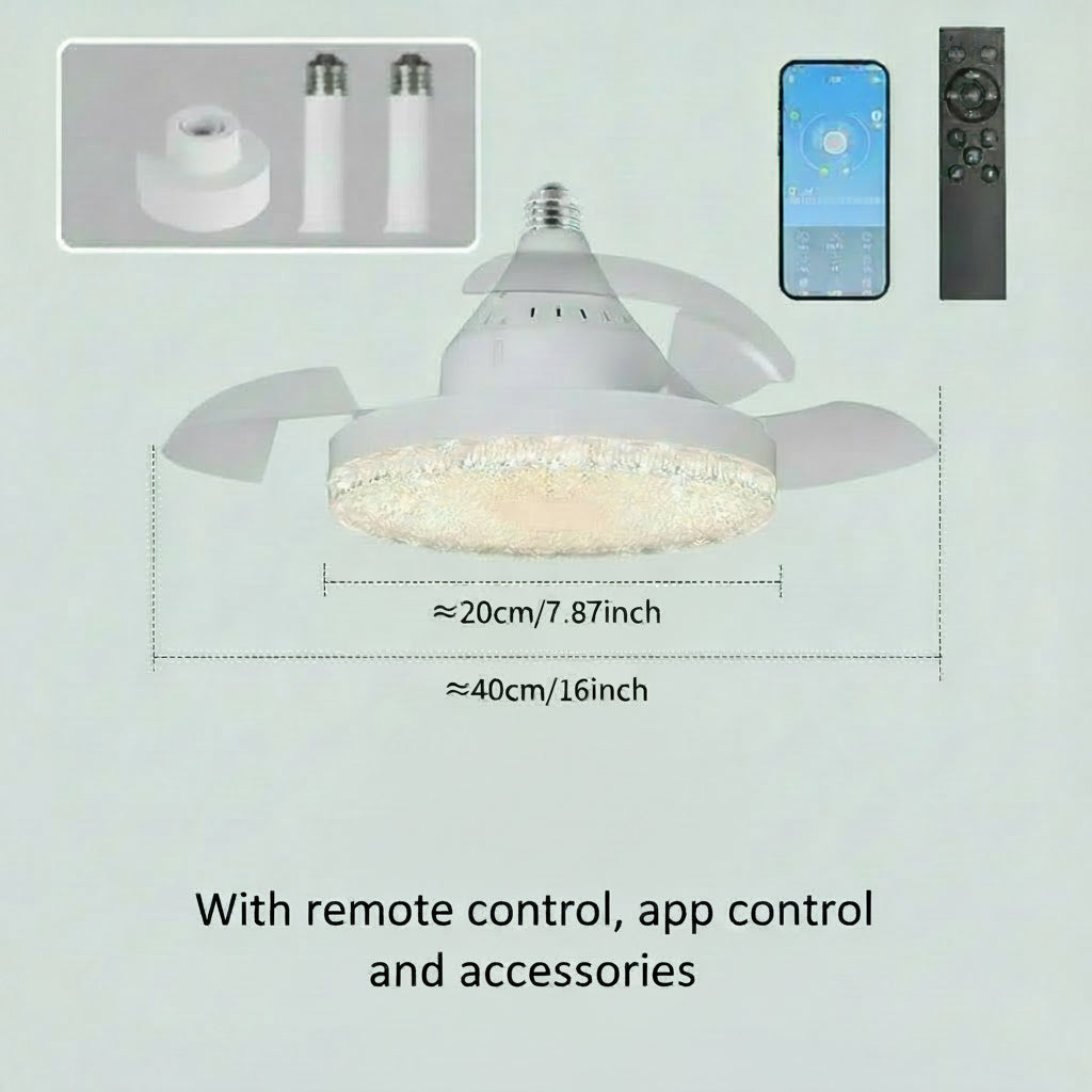Ceiling Fan Light Retractable Blades Fans Crystal Lampshade APP and Remote Control Fans Light Modern and Simple Bedroom Lighting