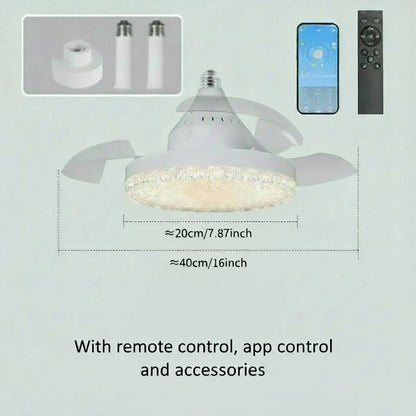 Ceiling Fan Light Retractable Blades Fans Crystal Lampshade APP and Remote Control Fans Light Modern and Simple Bedroom Lighting