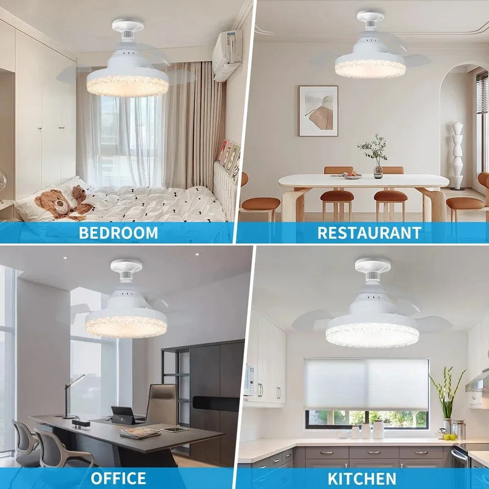 Ceiling Fan Light Retractable Blades Fans Crystal Lampshade APP and Remote Control Fans Light Modern and Simple Bedroom Lighting