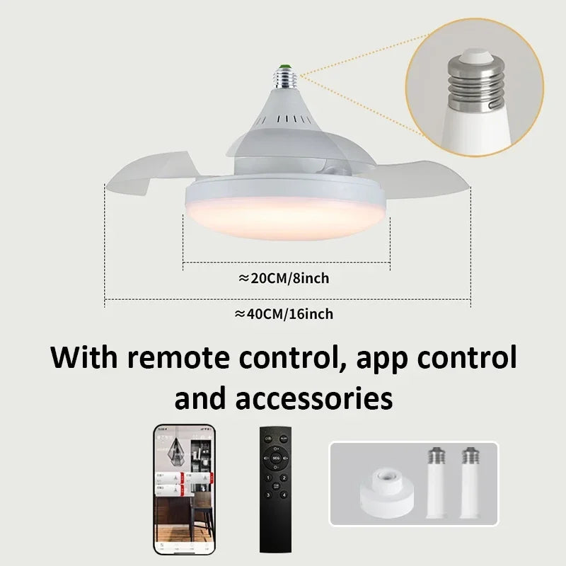 Ceiling Fan Light Retractable Blades Fans Crystal Lampshade APP and Remote Control Fans Light Modern and Simple Bedroom Lighting