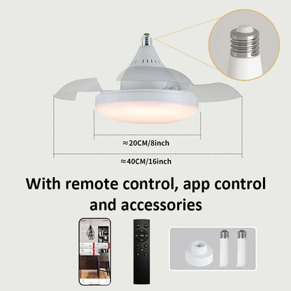 Ceiling Fan Light Retractable Blades Fans Crystal Lampshade APP and Remote Control Fans Light Modern and Simple Bedroom Lighting