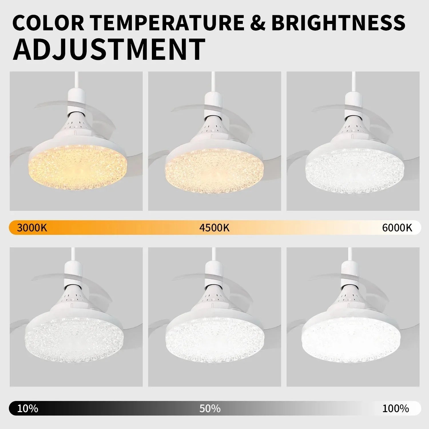 Ceiling Fan Light Retractable Blades Fans Crystal Lampshade APP and Remote Control Fans Light Modern and Simple Bedroom Lighting
